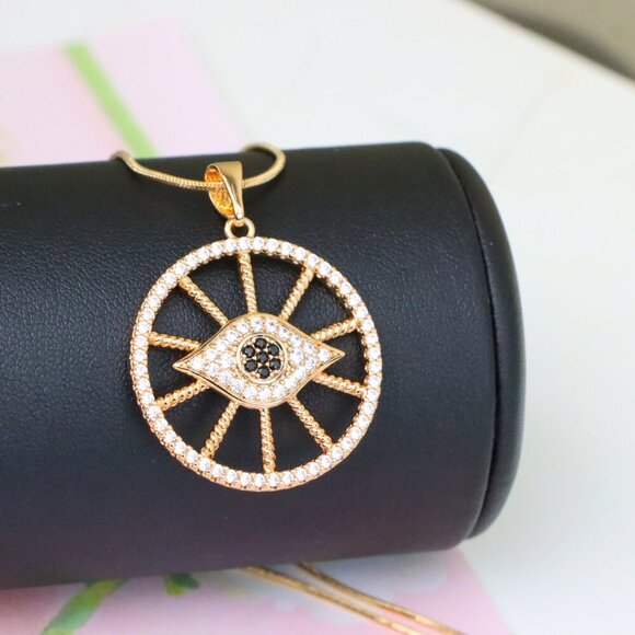 "Sparkling Rose Gold Evil Eye Round Pendant, XPPT1315 - Picture 4 of 12